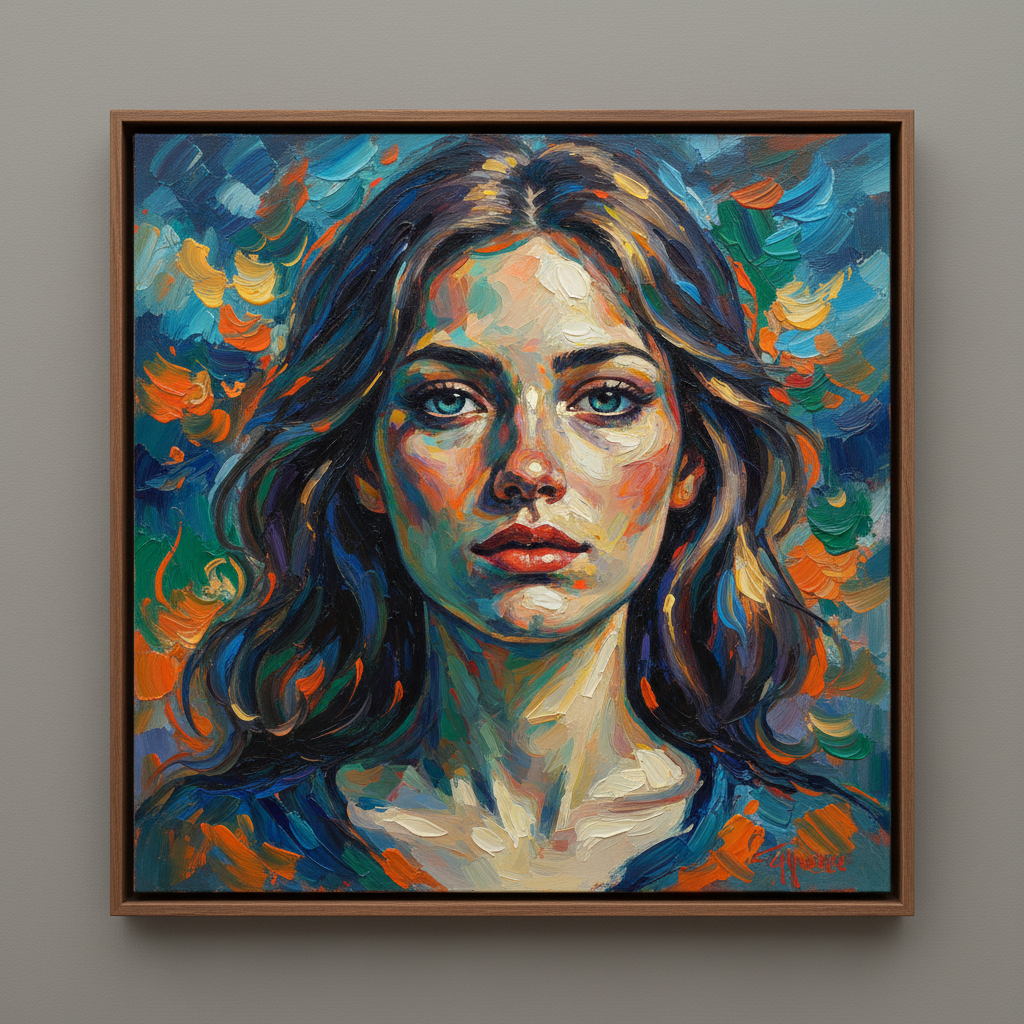 Artistic portrait of a young woman, oil painting style